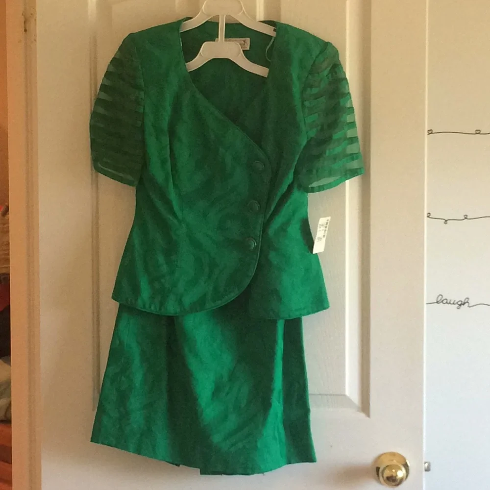 Green Mini Dress with Sheer Sleeves - Picture 1 of 5